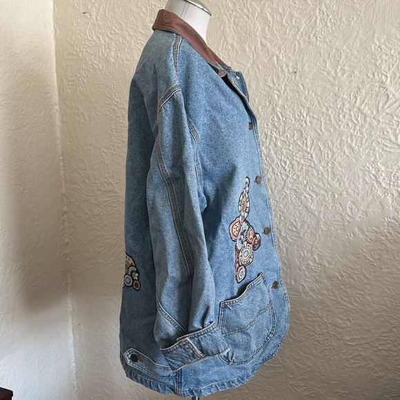 Vintage Sunbelt Denim Jacket Light Wash Embroidered Circular Embroidered Details - Picture 6 of 9
